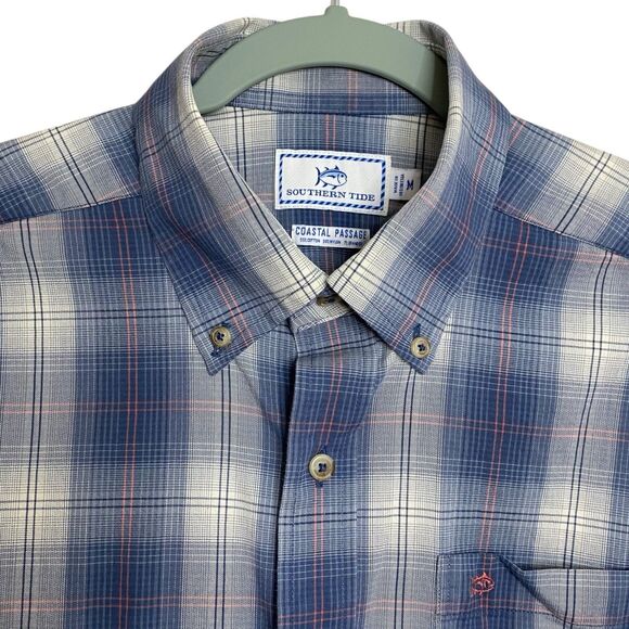 Southern Tide Shirt Mens M Plaid Coastal Passage Blue Long Sleeve Button Down - Picture 4 of 10